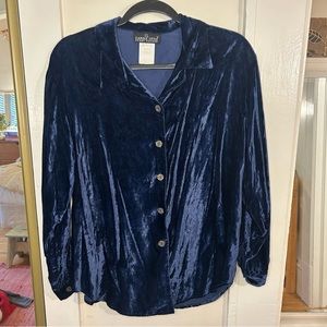 Vintage crushed velvet look long sleeve blue top🌠